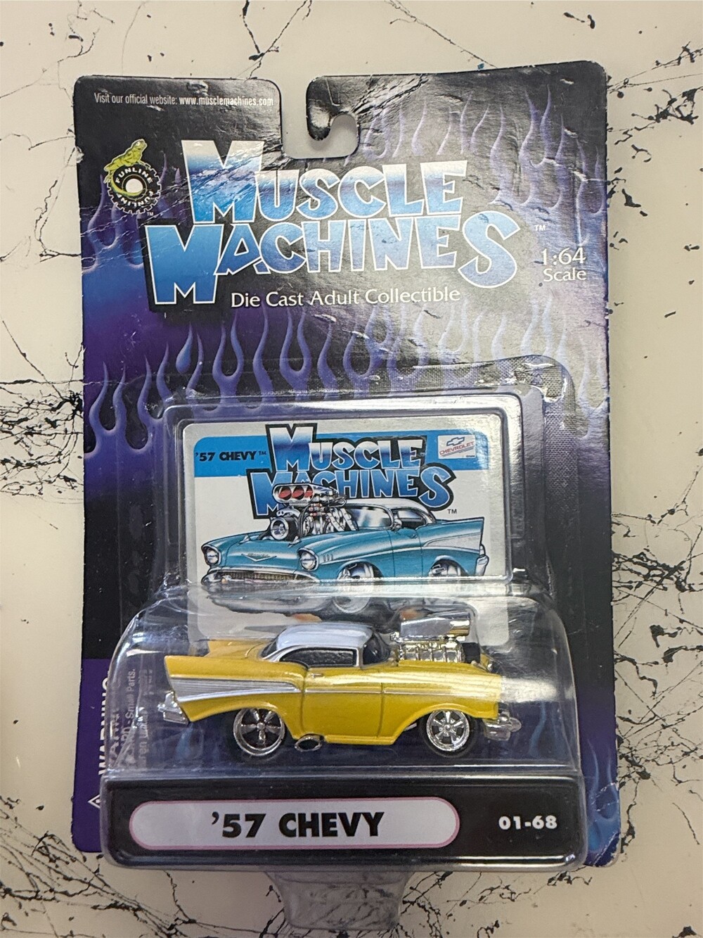 Muscle Machines 1957 Chevy 01-68 1:64 Yellow White Blister Card - Yellow